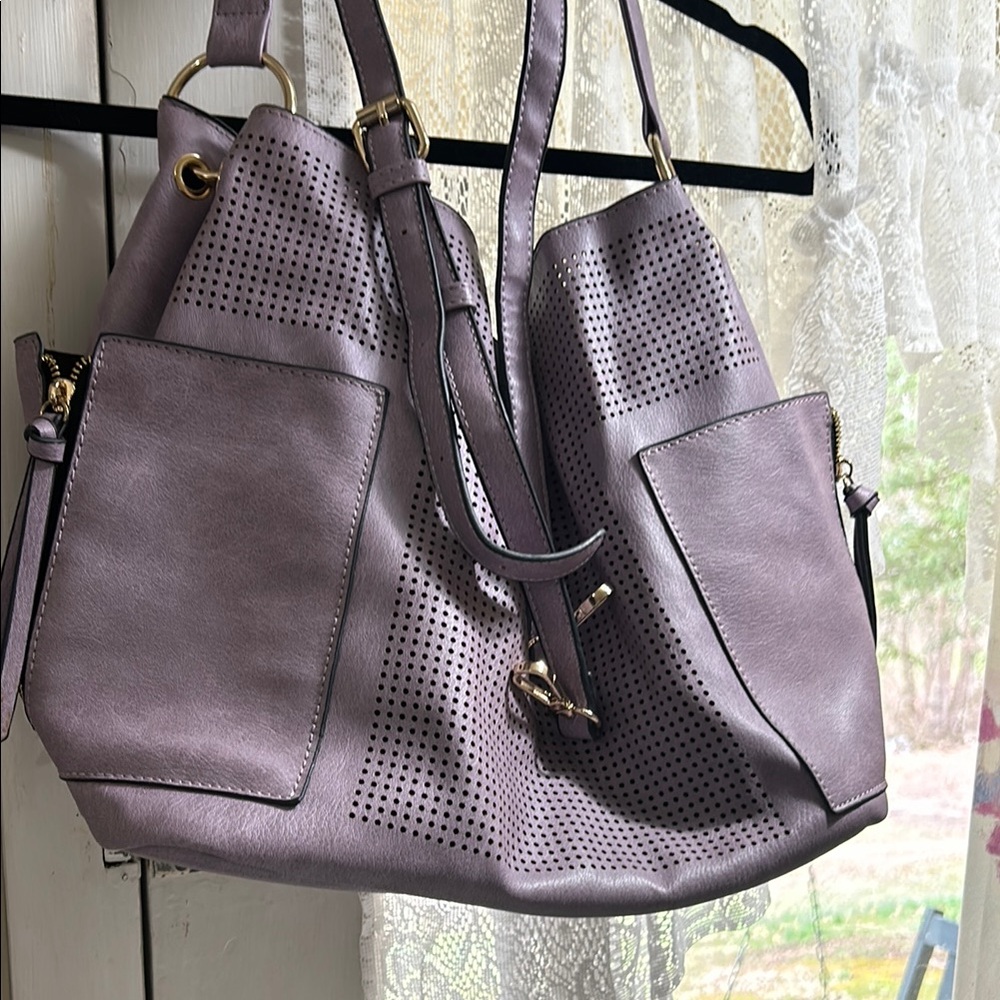 Elegant Perforated Purple Handbag by 18 inches wide 12 inches deep
